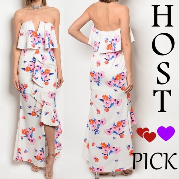Dresses & Skirts - High Low Strapless Floral Print Maxi Dress
